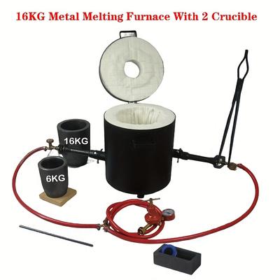 TEMU 16kg/25kg Large Metal Melting Furnace Kit Dual Burner Dual Regulators Foundary Casting Tools Suitable For Metal Scrap Melting And Casting Image