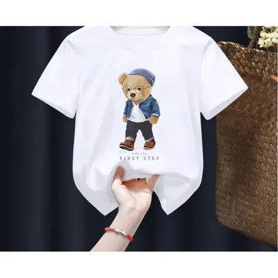 Funny Bear Print Children's T-shirt Summer Short Sleeve Kids Tshirt Cartoon Harajuku Tshirt Girl Boy