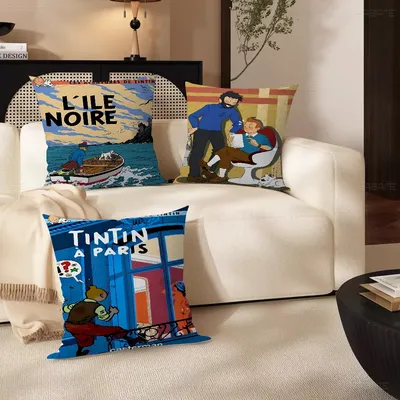 Tintins Adventures Kissenbezug, Kissenbezug, Auto-Kissenbezug für Sofa, Auto, Weihnachtsgeschenk, 40 Image