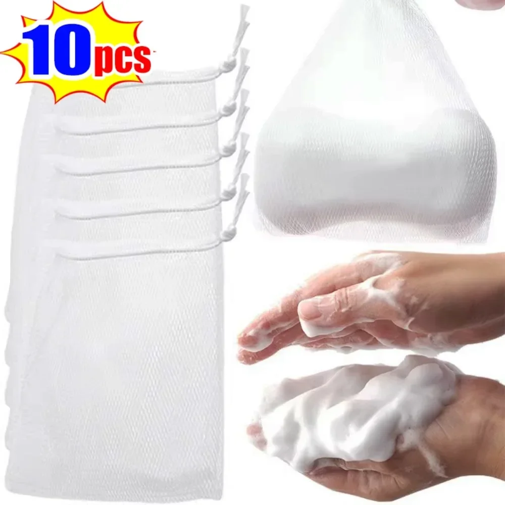 5/10PCS Hangable Seife Blase Net Tasche Bad Dusche Gel Weiß Schäumen Mesh Taschen Gesichts Reiniger Blase Net Haut reinigung Werkzeuge Image