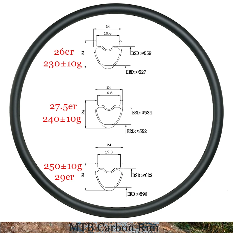 26er/27,5er/29er SL MTB 24 mm breite Carbonfelge 24 mm tiefes superleichtes 230 g/240 g/250 g schlauchloses UD XC 24 28 32-Loch-Rad Image