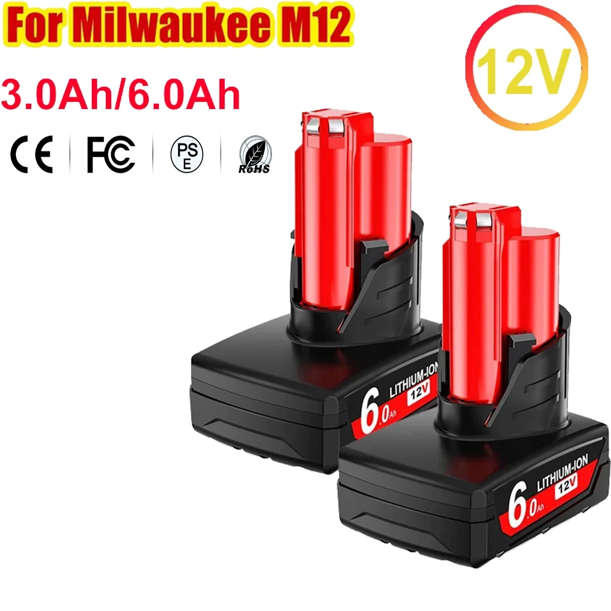 Für Milwaukee M12 Batterie 3,0 Ah/6,0 Ah 12 V Akku Für Milwaukee M12 Werkzeug 48-11-2402 48-11-2411 48-11-2401MIL-12A-LI Image
