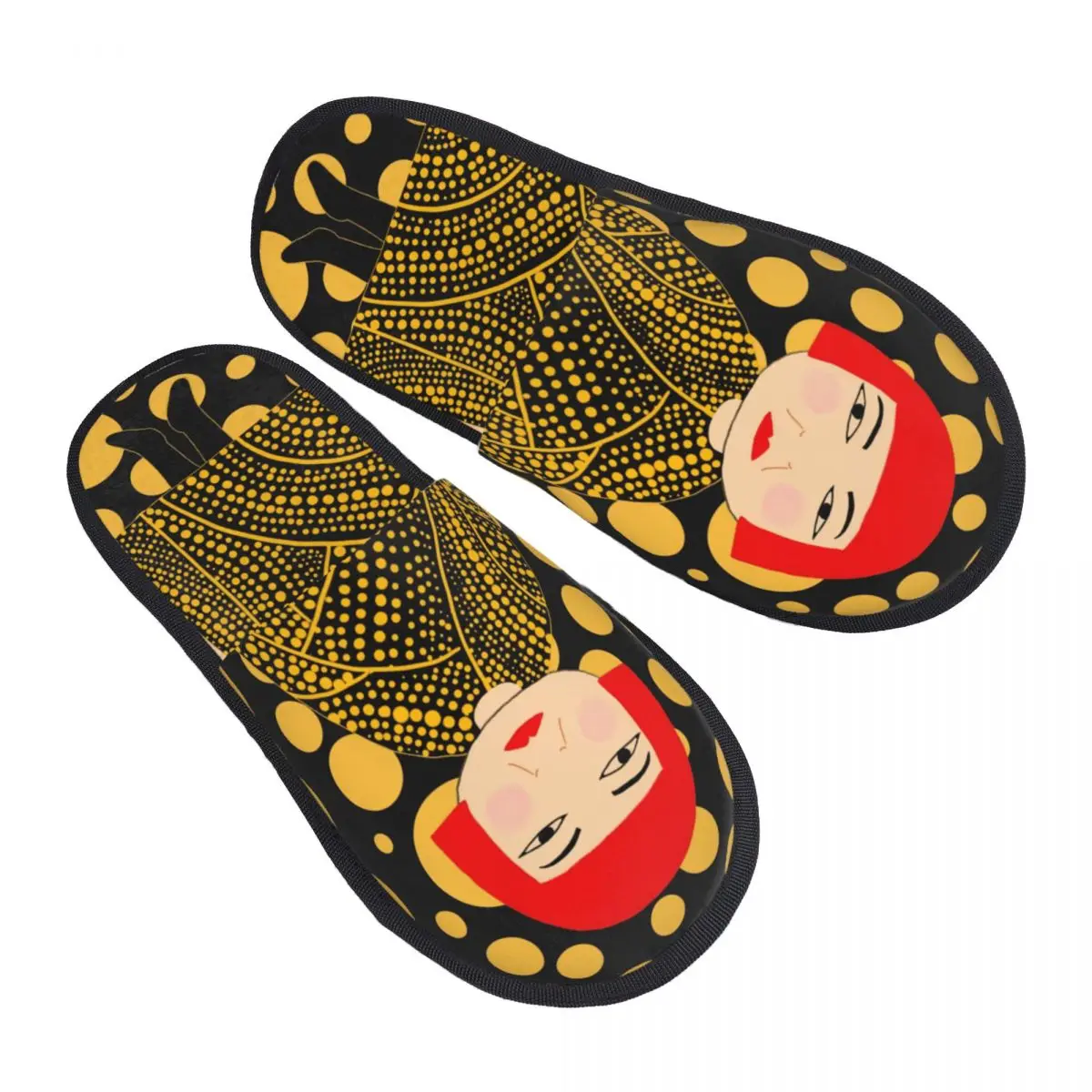 Benutzerdefinierte Yayoi Kusama Hausschuhe Damen Gemütliche Memory Foam Gelbe Punkte Slip On Spa Slipper Schuhe