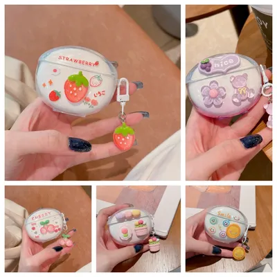 Kopfhörerhülle mit 3D-Blumen- und Obstmuster für Xiaomi Redmi Buds 6 Buds 5 Pro Buds4 Active Buds 4 Lite, mit schönem Schlüsselanhänger Image