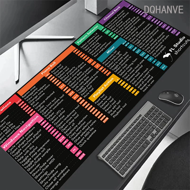 FL Studio Shortcut-Taste Schreibtischunterlage XL 500 x 1000 mm Mauspads groß dickes Gummi Anti-Rutsch-Maus Büro Gadget Matte Home Pad Schwarz Art Image