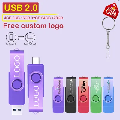 TYPE-C 2-in-1 drehbarer USB-Flash-Laufwerk 128 GB für Android und iPhone 15/16 Serie Memory Stick 64 GB Kostenloses individuelles Logo-Stick 32 GB Image