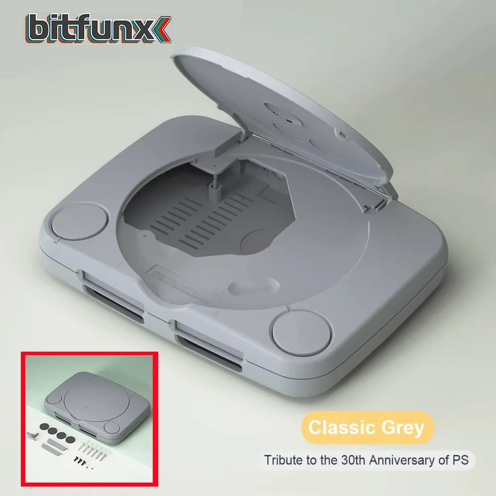 BitFunx Classic Grey ABS Ersatzgehäuse mit Montagezubehör für die PS One-Spielekonsole Image