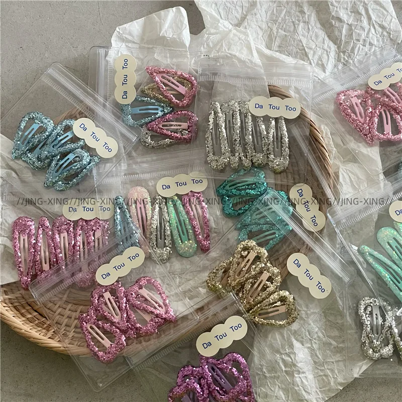 Personal isierte bunte Pailletten Wasser tropfen BB Clip Knall Clip süßes Mädchen Gold Pulver Liebe herzförmige Haarnadel Seite Clip neu Image