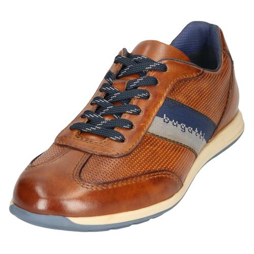 Sneaker BUGATTI, Herren, Gr. 44, braun (cognac used), Leder, sportlich, Schuhe, Businessschuh, Halbschuh, Schnürschuh mit Kontrast-Streifen