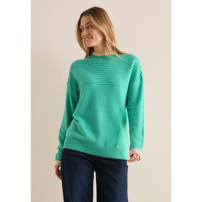 Strickpullover CECIL, Damen, Gr. XL (44), grün (aventurine grün), Web, 37% Baumwolle, 34% Polyacryl, 26% Polyester, 3% Elasthan, unifarben, casual, gerade normal, hoch geschlossener Ausschnitt, Langarm Bündchen, Pullover, mit Kontrastdetails Image