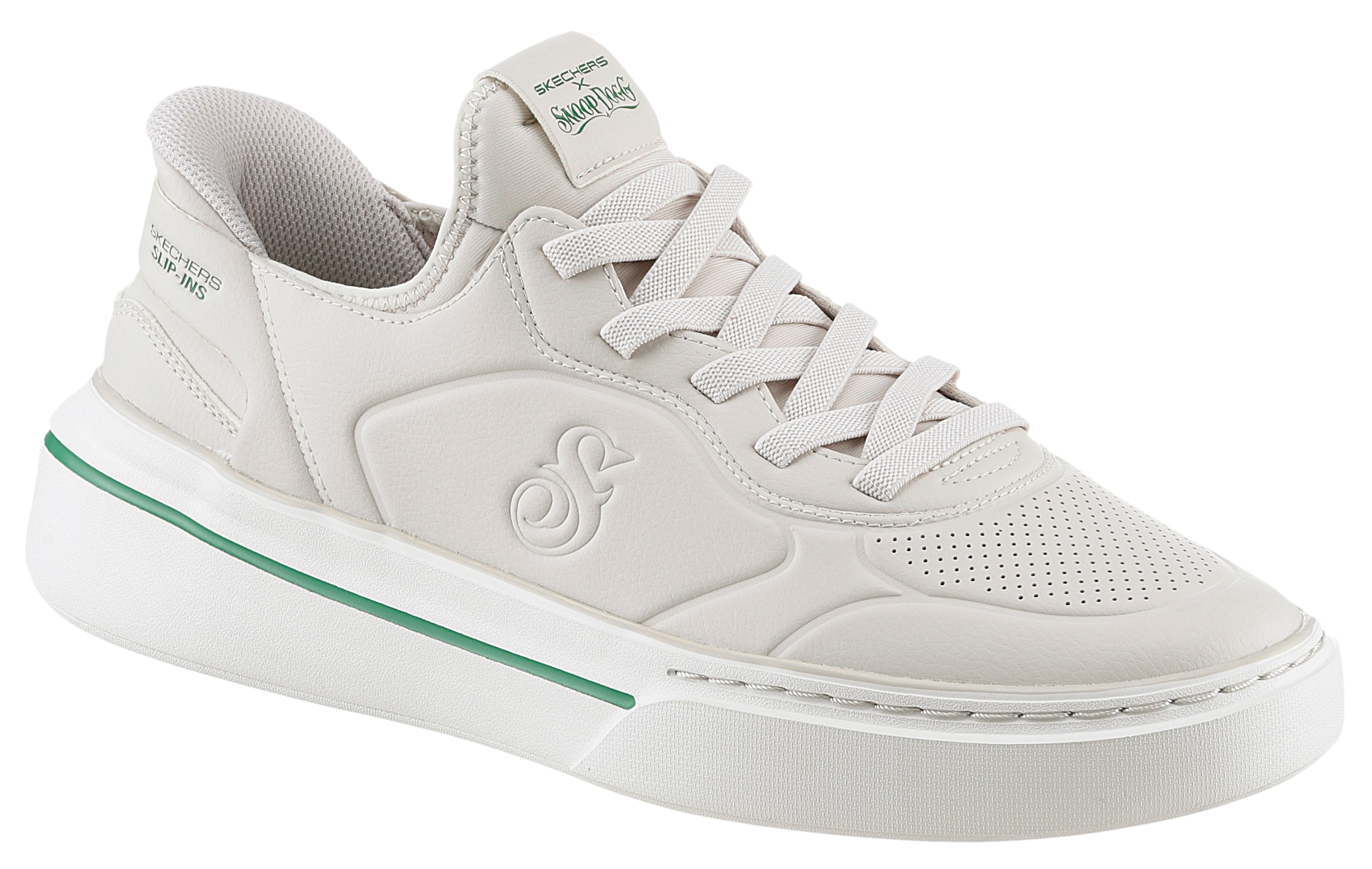 Slip-On Sneaker SKECHERS "SNOOP ONE-NEXT EPISODE", Herren, Gr. 40, beige (creme), Lederimitat, Textil, kontrastfarbene Details, sportlich, Schuhe, Schlupfschuh, Freizeitschuh mit Slip-Ins Funktion