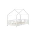 Lit Cabane Pour Enfant Forme De Maison Avec Barrière De Sécurité En Bois De Pin Blanc 70 X 140 Cm 03_0005461