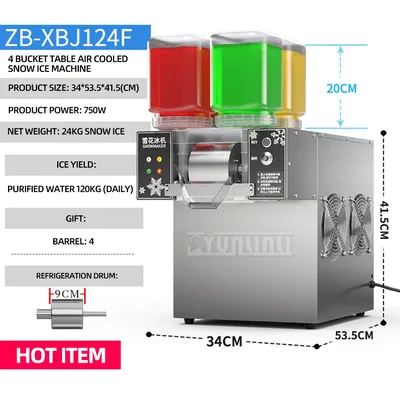 Commercial Snowflake Ice Cream Machine 4 Barrels Rainbow Color Ice Shaver Maker Raspados Hielo