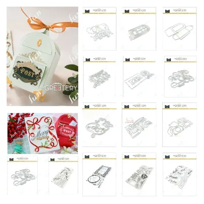 Christmas Arch Box Large Small Die Post Box Frames Cutting Dies Merry Additions Clear Stamps and
