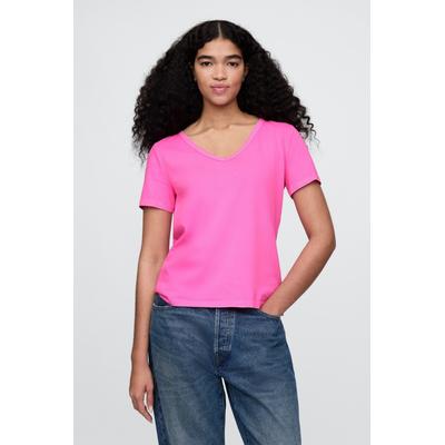 Gap Womens Pink Organic Cotton Vintage V Neck Short Sleeve T-Shirt - Pink