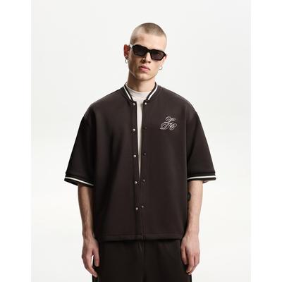 Bershka Embroidered Short Sleeve Boxy Fit Shirt Men Xl Brown