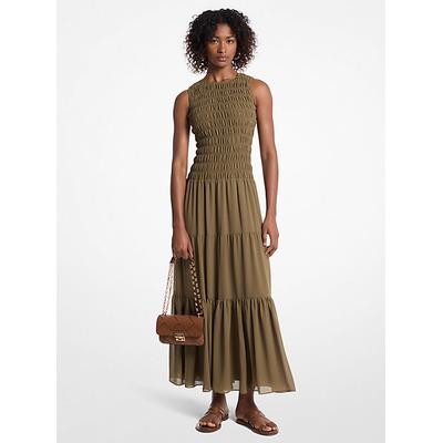 Michael Kors Smocked Georgette Tank Dress Green XS