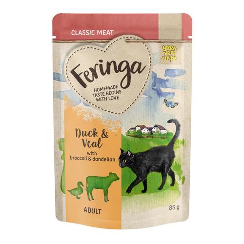 5€ Rabatt! Feringa Classic Meat Menü Pouch 24 x 85 g - Ente & Kalb mit Broccoli