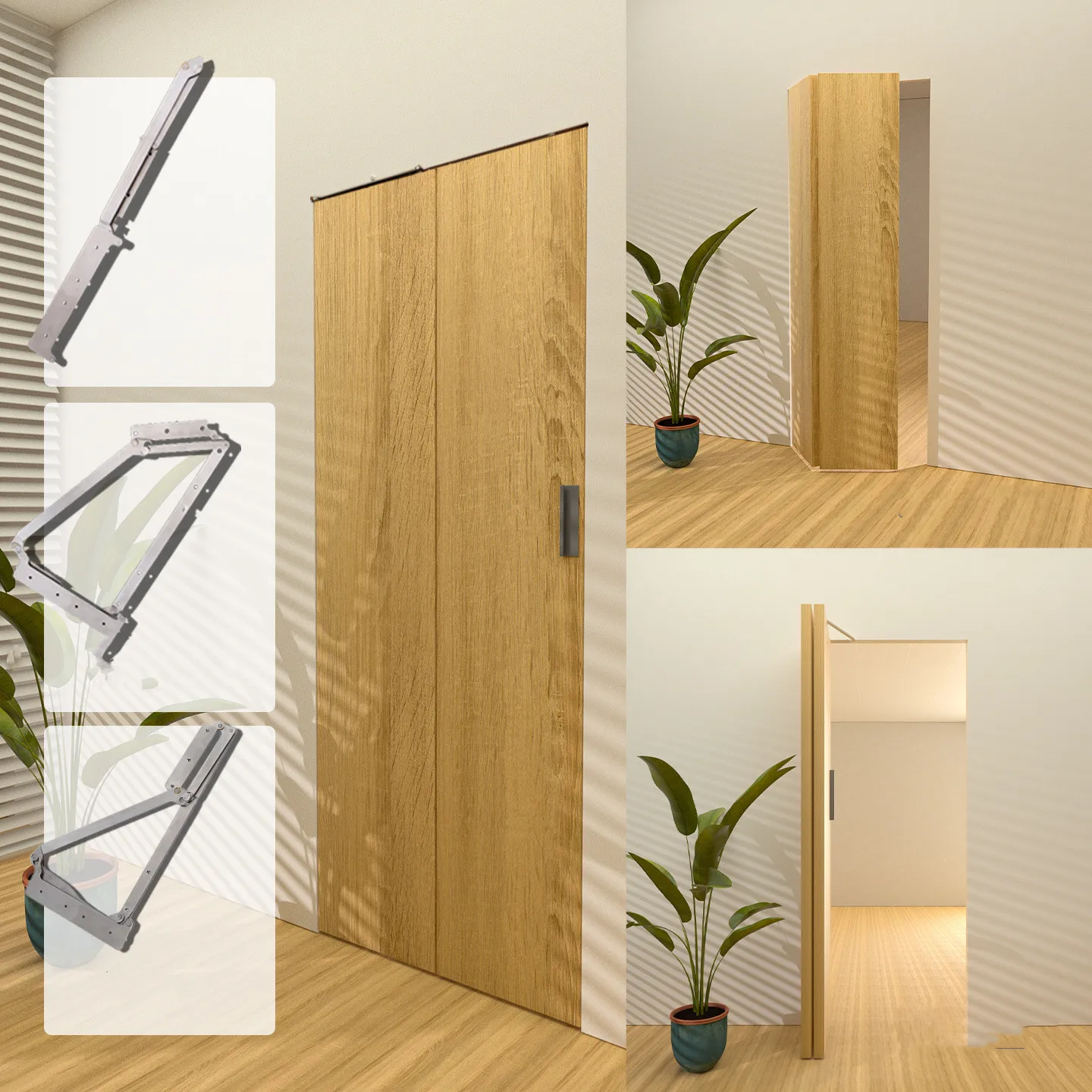 90-Grad-Heimwerker-Türscharnier aus Holz, geräuschloser Klang, doppelt klappbares Schiebetürscharnier aus Edelstahl