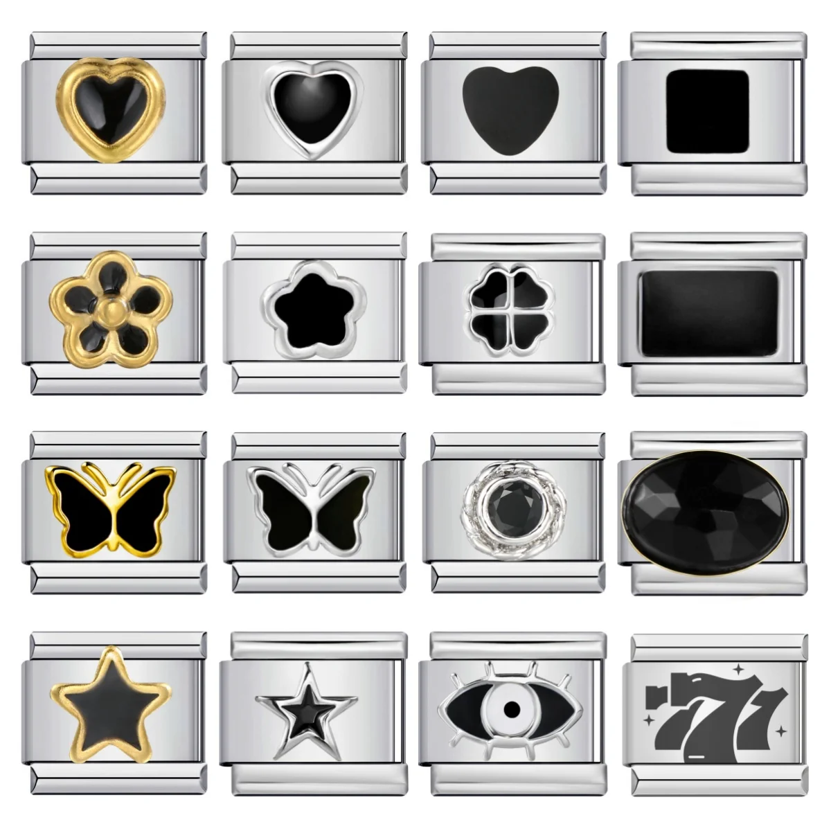 Simplicity Charm Italian Links Fit 9mm Edelstahl Schmuck DIY Herstellung Trend Black Series Butterfly Star Flower Armband Image