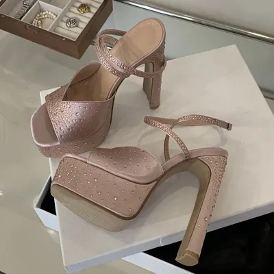 Eilyken Design Crystal Square Toe Woman Sandals Sexy High Heels Ankle Buckle Strap Party Banquet Shoes Zapatos De Mujer