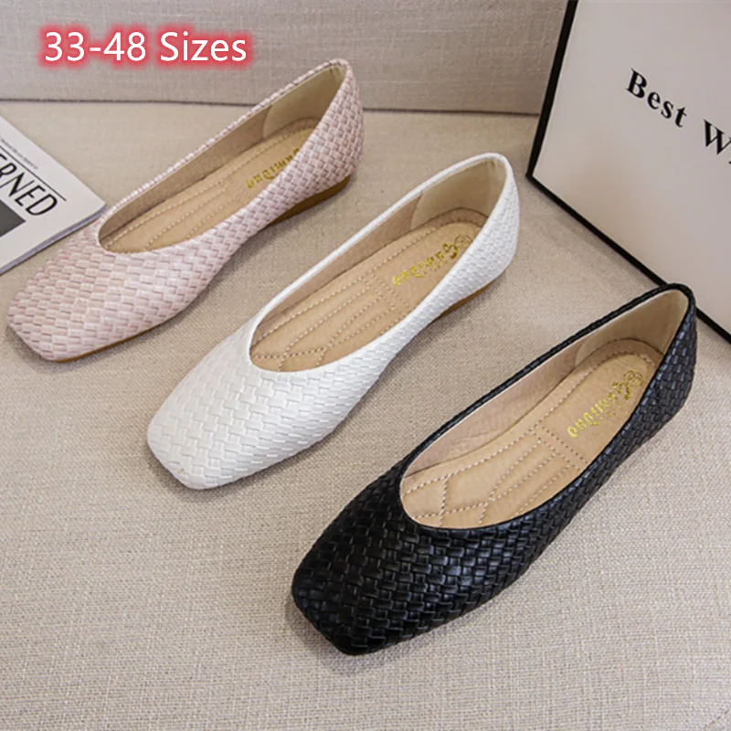 Frauen weben Wohnungen quadratische Zehen breit passt Luxus Designer Ballett Slip-On in schwarz weißen Schuhen Outdoor-Freizeit schuhe 33-48 29cm
