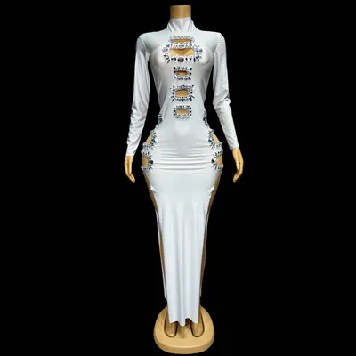 Kristall sexy hohl Kleid Geburtstags feier Abend feiern Strass Kostüm Frauen Gogo Sänger Performance Image