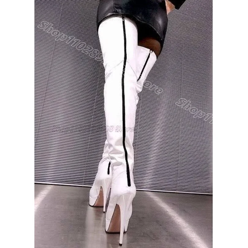 Weiße Stiletto Plattform über Knie Stiefel runde Zehen zurück Reiß verschluss britischen Stil Party Frauen über Knie Stiefel 2024 Zapatos Para Mujere Image