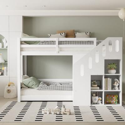 Kinder-Etagenbett, Doppelbett, multifunktionales Kinderbett, mit Treppe und Schließfächern, Image