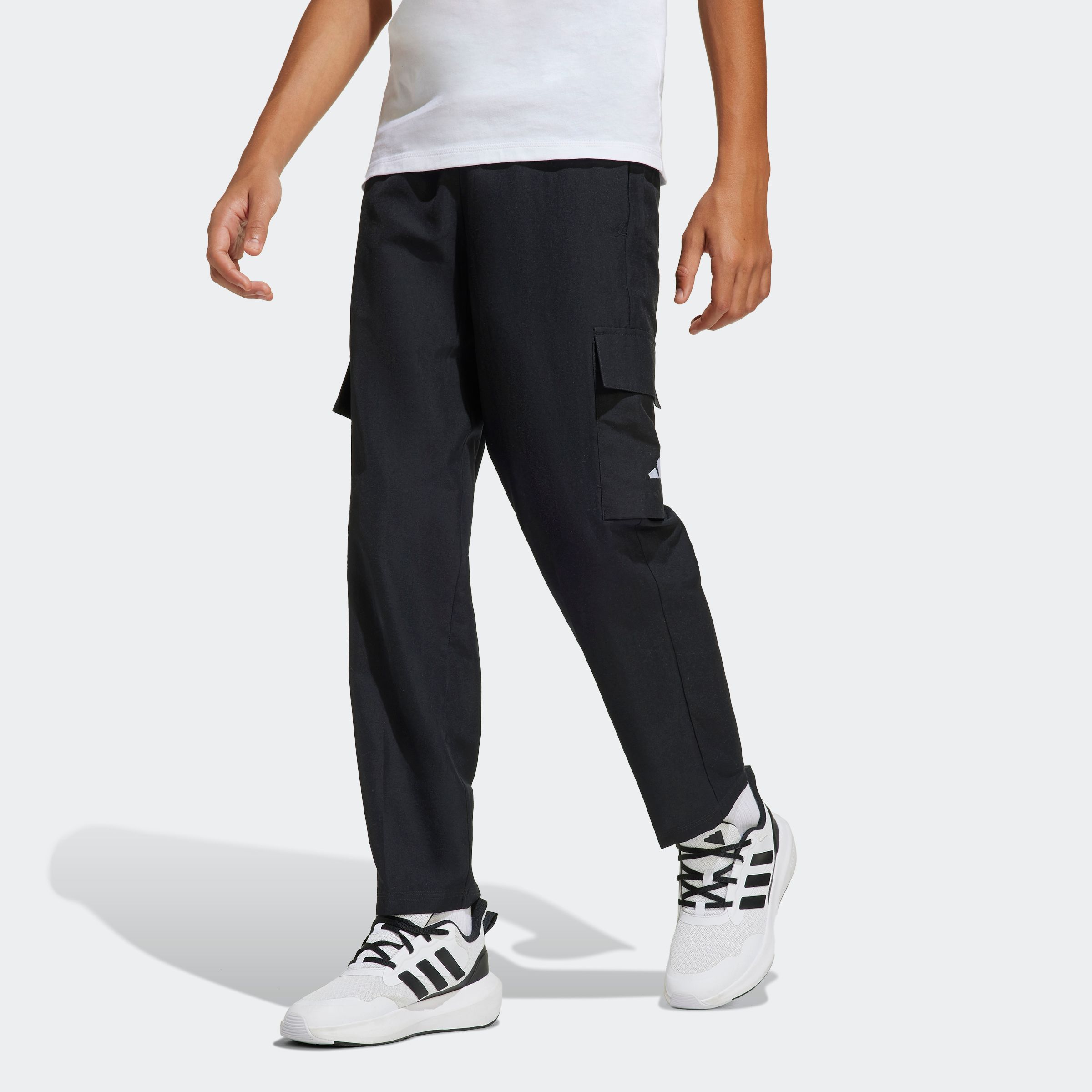 Sporthose ADIDAS SPORTSWEAR "J SL WV C PT", Kinder, Gr. 152, N-Gr, schwarz-weiß (schwarz, weiß), Obermaterial: 100% Polyester, Hosen Image