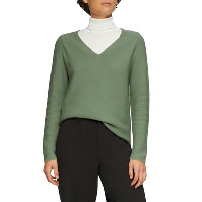 Strickpullover S.OLIVER, Damen, Gr. 44, grün (olive grün), Strick, Obermaterial: 60% Baumwolle, 40% Polyacryl, unifarben, casual, gerade hüftbedeckend, V-Ausschnitt, Langarm, Pullover, mit V-Ausschnitt Image