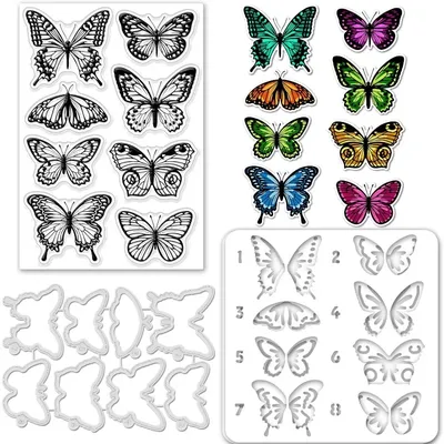 1Bag 4Pcs Layered Butterfly Silicone Clear Stamps Metal Animal Cutting Die Cuts Paint Craft Stencils