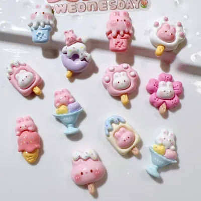 10 PCS New Cartoon Mini Resin Shiny Rabbit Ice Cream DlY Fashion Jewelry Mobile Phone Hairpin