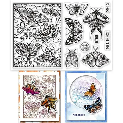 1Sheet Moth Background Frame Clear Stamps for Cards Making Butterfly Clear Stamp Seals Transparent