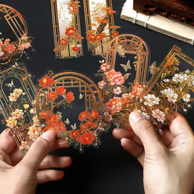 Large size 10 pcs Chinese style Bronzing Labels Stickers pack Decorative Adhesive Diy Diary