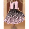 Abito Maxi Donna Due Pezzi Set Vestito Stampato Abito Elegante Stampa Floreale Mezza Manica Collo a Giro Quotidiano Rosa Primavera Autunno Regolare Fit