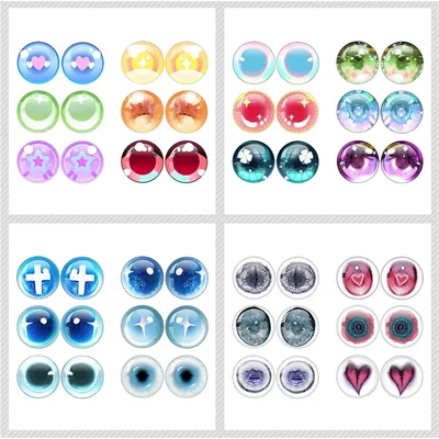 12pcs/Bag 14mm Cute Pattern Eyes Chips Suitable For Blythe Doll Super Thin Pupil Glass Cabochons Accessories Items Wholesale
