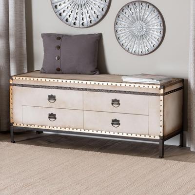 Heaton Vintage Weathered White Canvas 4-Drawer Storage Bench by Wholesale Interiors INC in Beige (Size ONE SIZE)