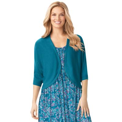 Plus Size Women's Rib Trim Cardigan Shrug by Woman Within in Deep Teal (Size L) Sweater