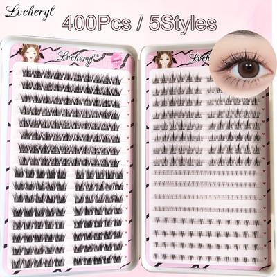 TEMU Lvcheryl 350pcs Diy Eyelash Extension Clusters, 5 Mixed Styles Natural & Fluffy C Lash Segments, Reusable Volume Individual Lash Packs For Beginners Image