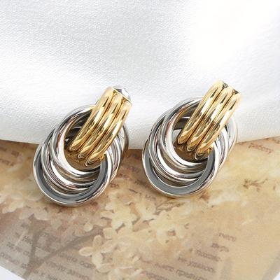 TEMU 2pcs Double Layer Geometric Multi Layer Hoop Stud Earrings Women's Fashion Versatile Accessories Image