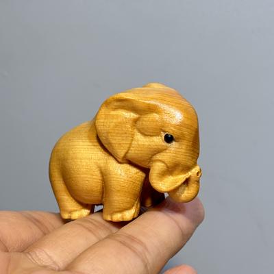 TEMU [1pc Handcrafted Wooden Elephant Figurine] Handcrafted Wooden Elephant Figurine, Solid Wood Carved Elephant Statue, Tabletop Tea Pet Ornament For Festive Celebrations Image