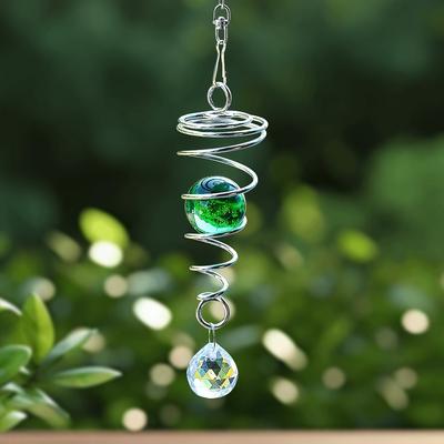 TEMU Elegant Metal 3d Spiral Wind Chime With Balls - Crystal Accents For Outdoor Patio & Garden Hanging Decoration, Wind Chimes For Outside Image