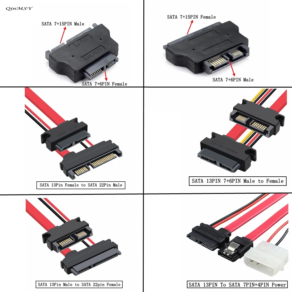 Slimline SATA 13pin Stecker auf Buchse SATA Adapterkabel Seriell ATA 22Pin 7+15 auf Slimline SATA 13Pin 7+6 Stecker Konverterkabel Image