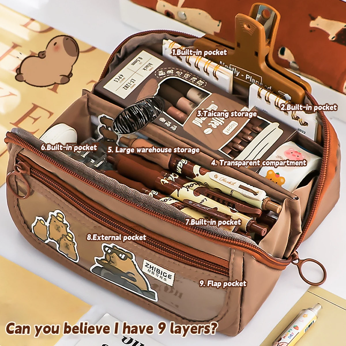 Girly Herz Prisma Bleistift Tasche Große Kapazität Weibliche Student Schreibwaren Box Hoch Aussehende Schreibwaren Tasche Multifunktionale Bleistift Box Image