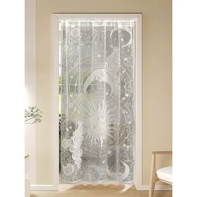 Sheer Door Curtain 72 Inches Floral Embroidered Semi-Sheer Embroidery Voile Floral French Door Curtain Light Filtering Drape Rod
