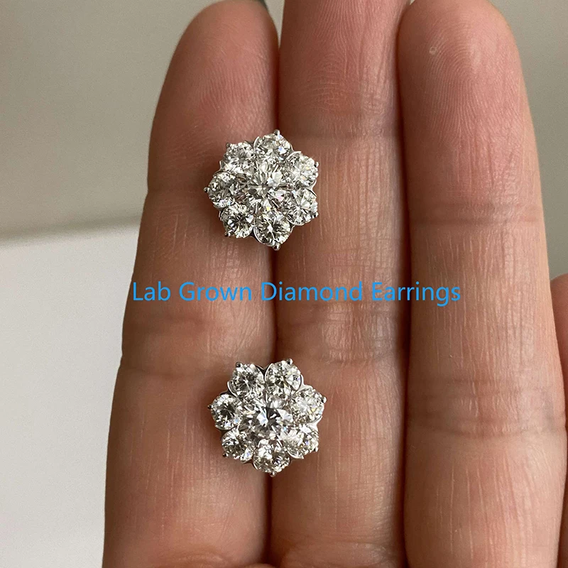 3,5 mm Hauptstein DEF VS -VVS CVD HPHT Lab Grown Diamant 14 Karat Weißgold Blumenform Verlobungsohrringe für Damen