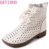 GKTINOO Frühling Sommer 100% Echtem Leder Stiefel Atmungsaktive Hohl Stiefel Flache Weiche Nicht-slip Großen Größe Bequeme Schuhe Frauen
