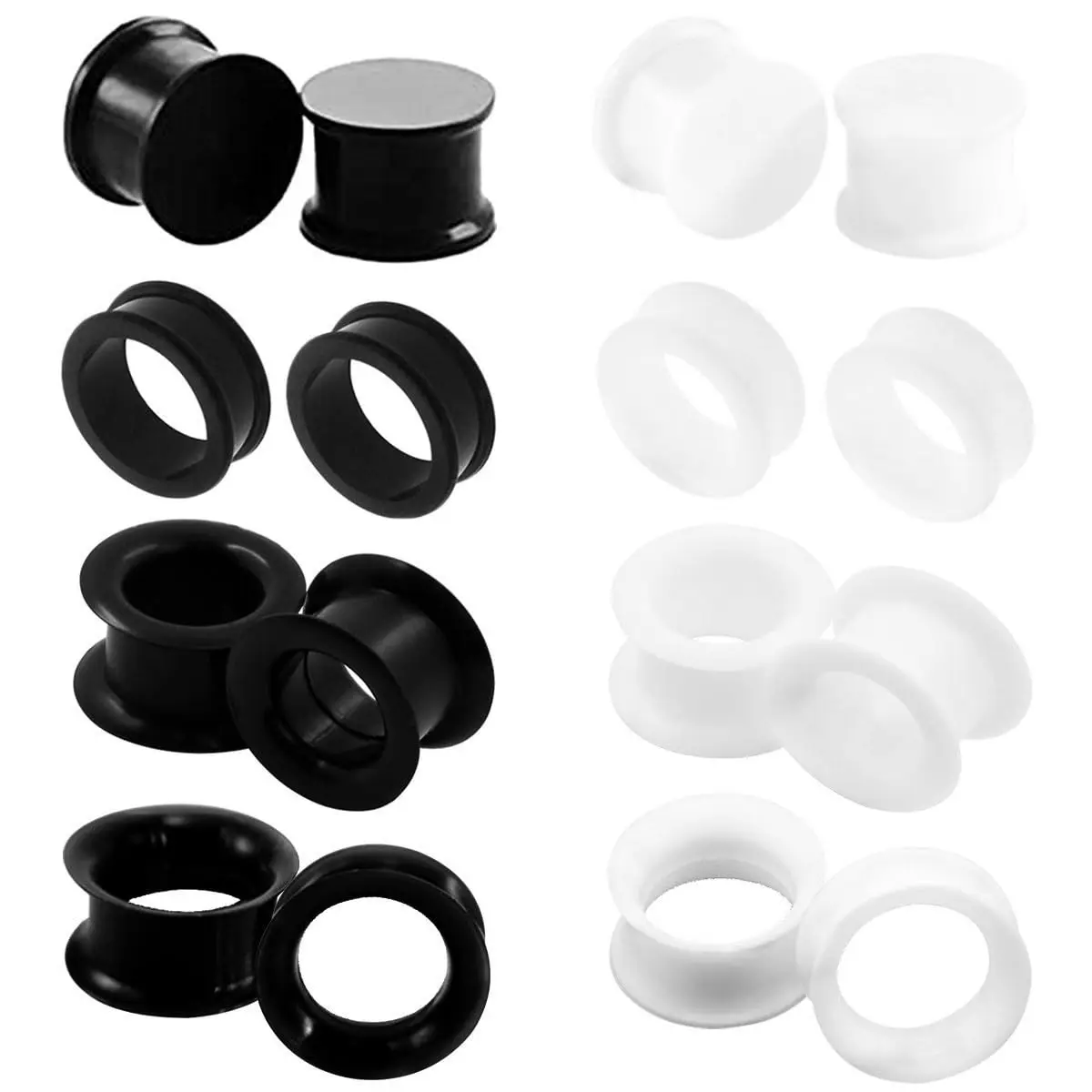 2pcs Weiß Schwarz Flexible Dicke Silikon Ohrstecker Variiert Art Fleisch Tunnel Messgeräte für Ohren Expander Lobe Piercing Größe 4-20mm Image