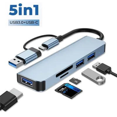 USB-Hub 5 Ports, mehrere USB-Hubs 3.0 und TF/SD-Kartenleser, USB-Splitter 5-in-1-USB-Extender, Image